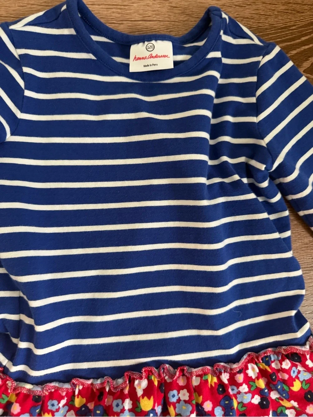Hanna Andersson ❤️Navy Stripe Top with Red Floral Ruffle Skirt Dress - Picture 4 of 7